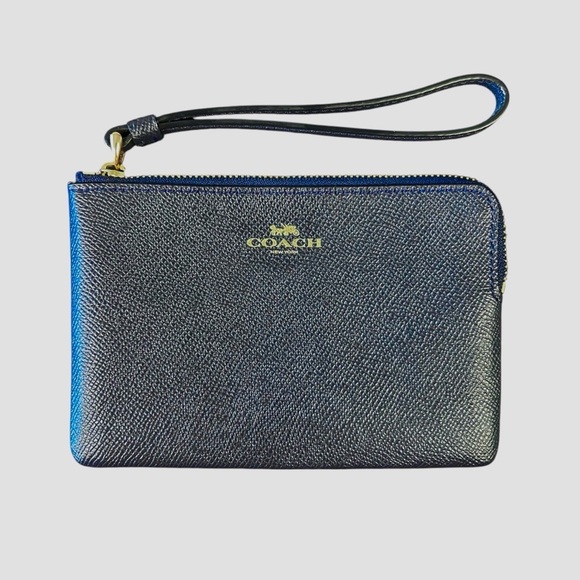 Coach Navy Blue Pebbled Wristlet - Picture 3 of 7